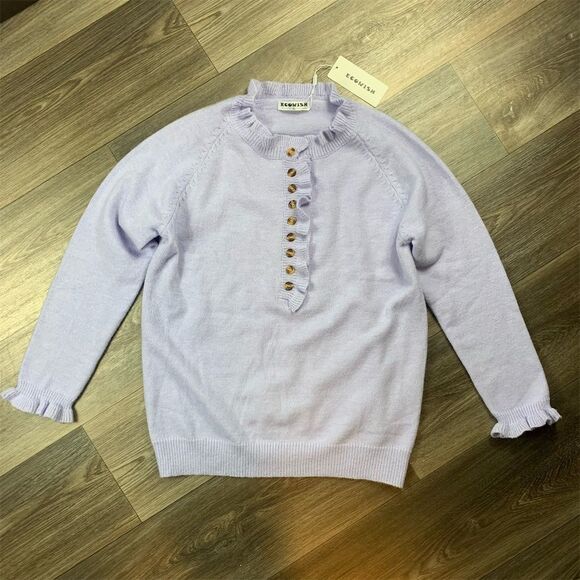 Ecowish Women's XL Purple Ruffle Knit Button Down Cardigan Sweater Long Sleeve - Picture 1 of 7